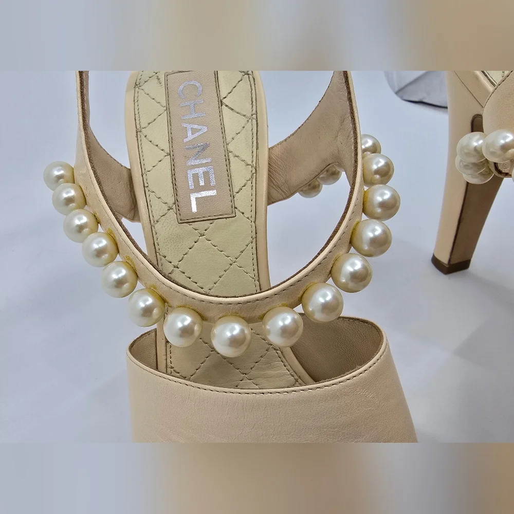 Chanel Pearl Accent Slingback Heels